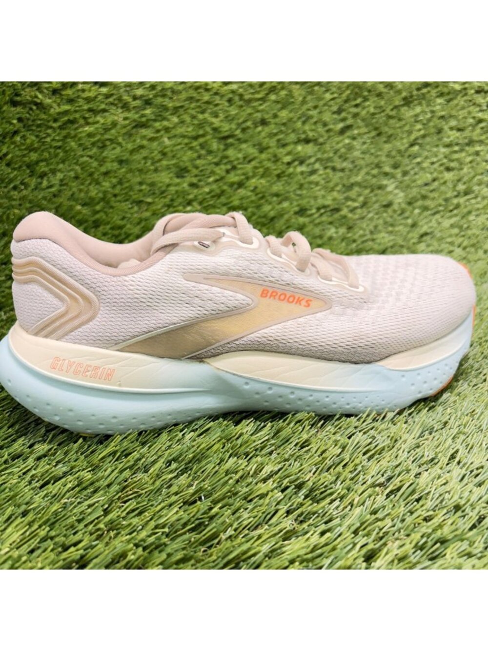 Brooks Glycerin 21 Womens Size 6.5D Beige White Athletic Running Shoes Sneakers